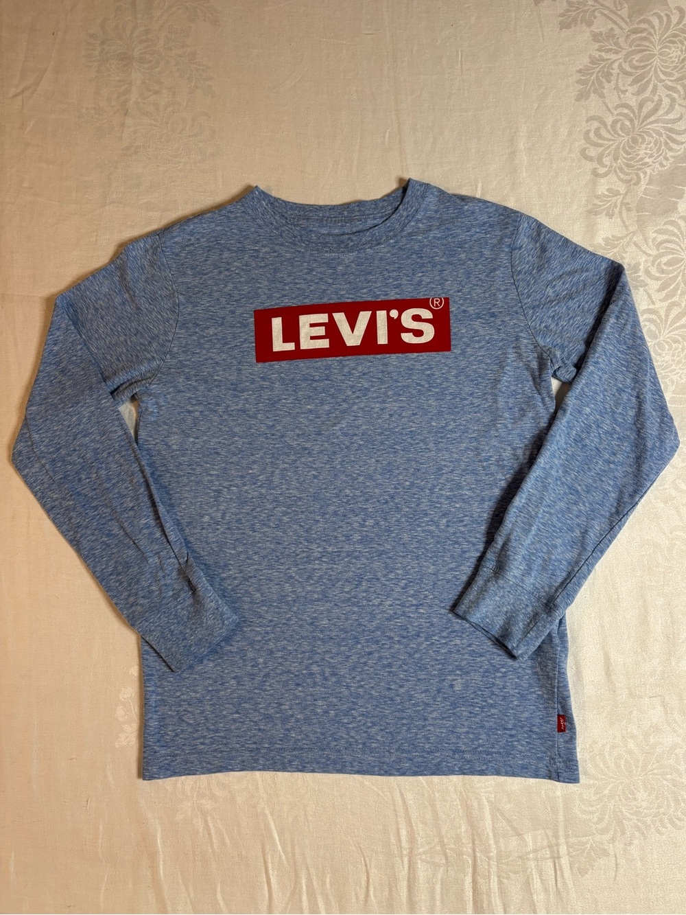 Levi’s Boys L 12 13 Heather Blue Long Sleeve Logo Tee Youth Casual Streetwear